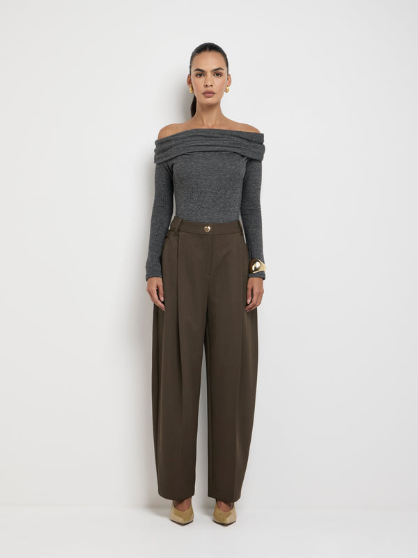 SHEIKE Cozy Knit Top Charcoal 1007692 Front Styled Image