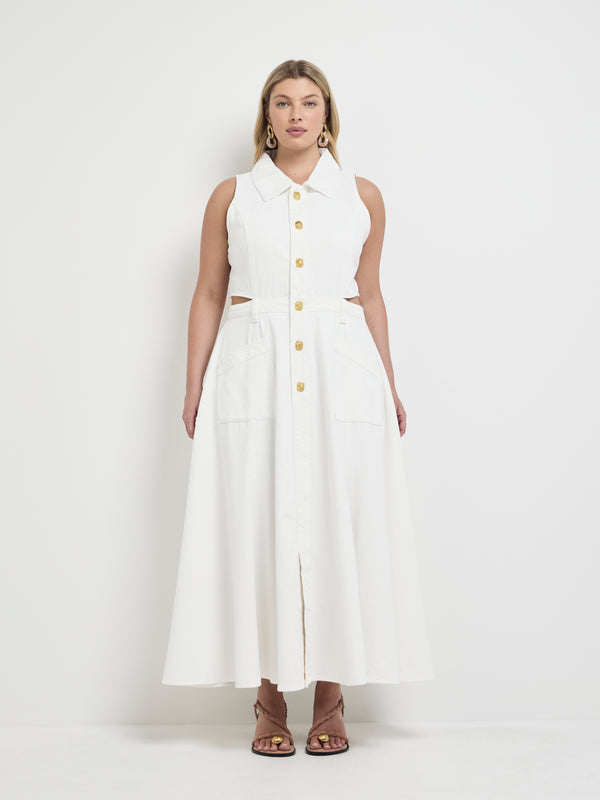 Size16 SHEIKE Maeve Denim Dress White 1007976 Front Image