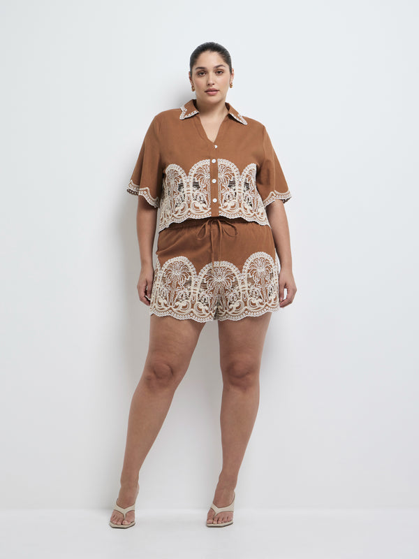 Size16 SHEIKE Paloma Embroidered Short Brown 1008216 Front Image