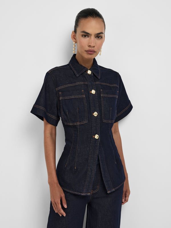 Size8 SHEIKE Esme Shirt Indigo 1008538 Close Up Image