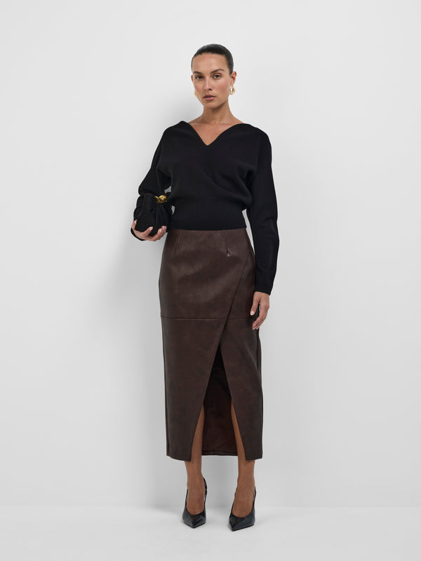 SHEIKE Jules Midi Skirt Cocoa 1008591 Styled Front Image