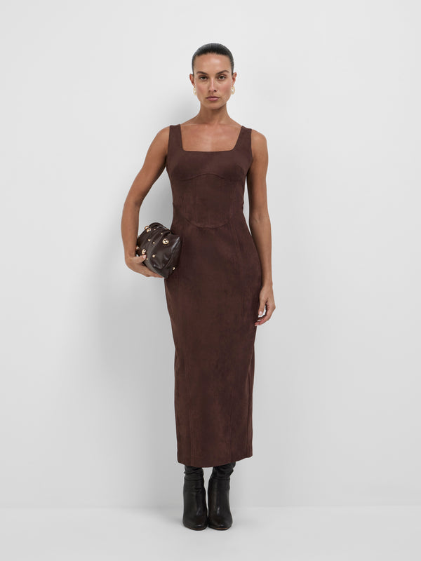 SHEIKE Nala Midi Dress Cocoa 1008593 Styled Front Image