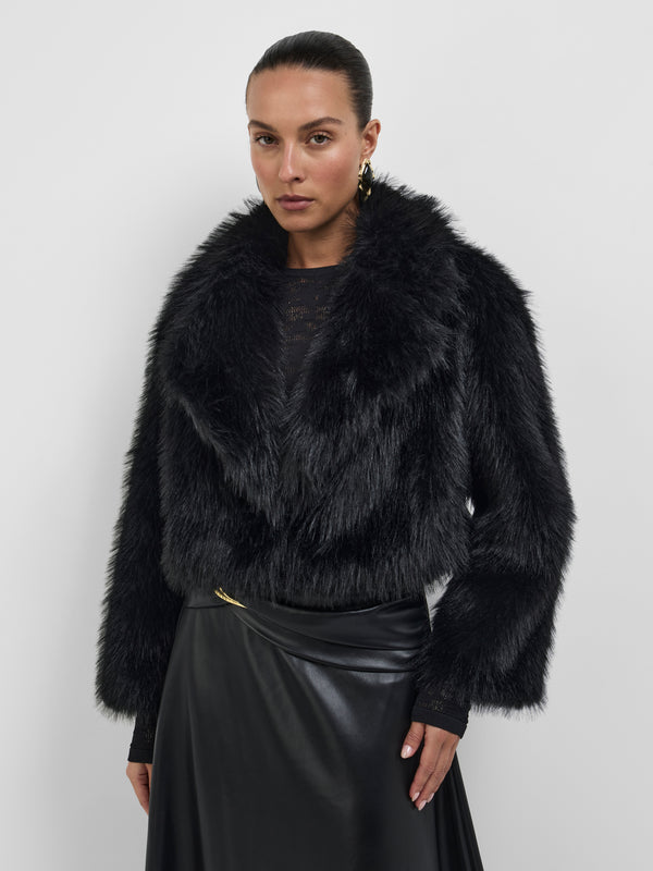 Size8 SHEIKE Alora Fur Jacket Black 1008619 Close Up Image