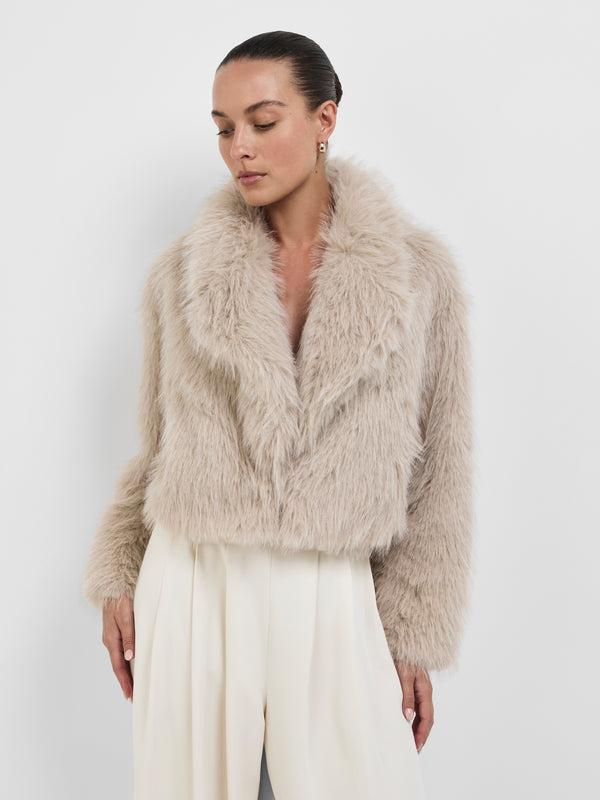 Size8 SHEIKE Alora Fur Jacket Oatmeal 1008620 Close Up Image