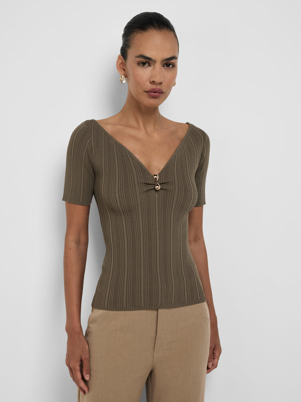 Size8 SHEIKE Skyler Knit Top Olive 1008622 Close Up Image