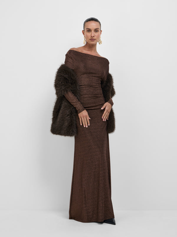 SHEIKE Aubry Fur Shawl Chocolate 1008678 Front Model Image