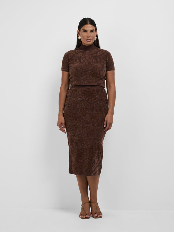Size12 SHEIKE Rita Knit Skirt Chocolate 1008528 Front Image