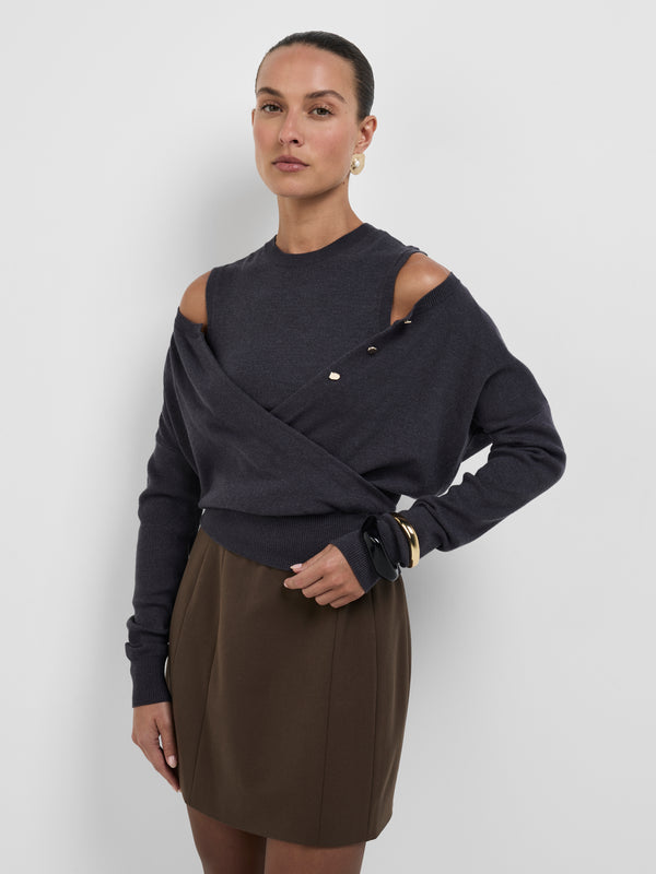 Size8 SHEIKE Winona Knit Top Charcoal 1008862 Close Up Image