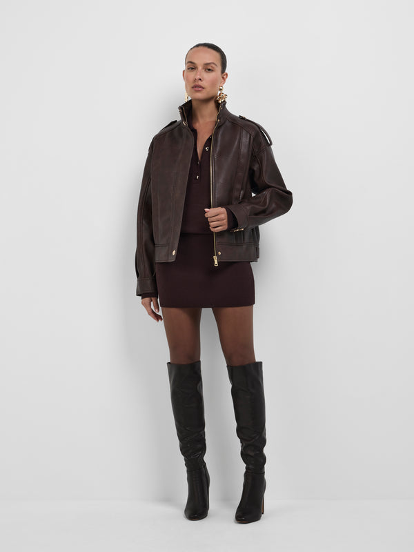 SHEIKE Evie Knit Dress Chocolate 1008877 Styled Front Image