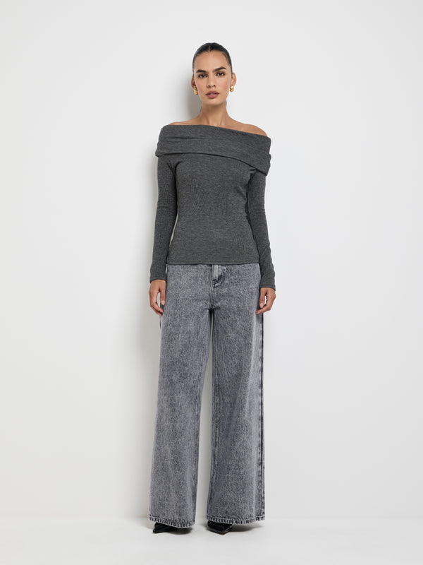 SHEIKE Cozy Knit Top Charcoal 1007692 Front Image