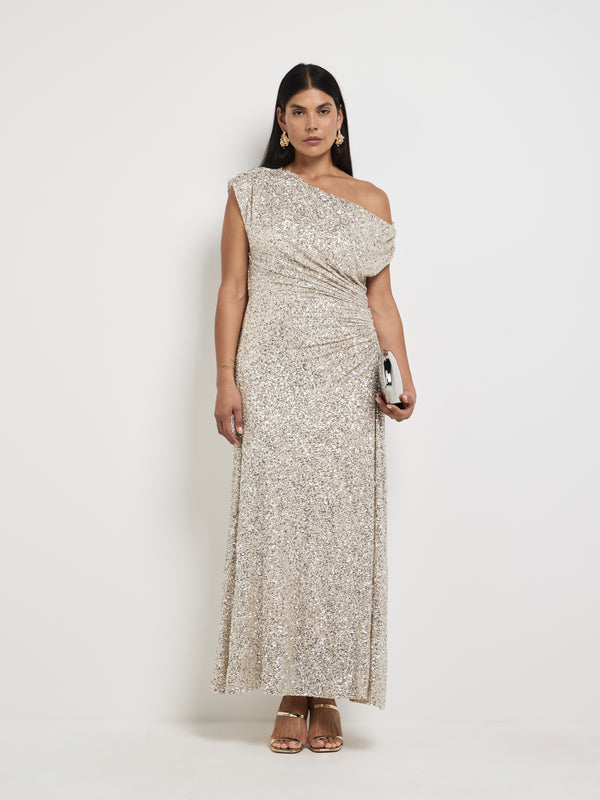 Size12 SHEIKE Martina Maxi Dress Silver 1008455 Front Image