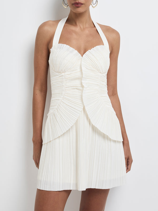 SHEIKE Soraya Pleated Mini Dress Ivory 1008335 Detail Image
