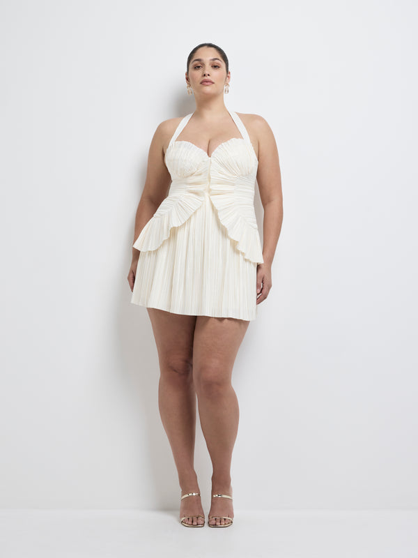 Size16 SHEIKE Soraya Pleated Mini Dress Ivory 1008335 Front Image