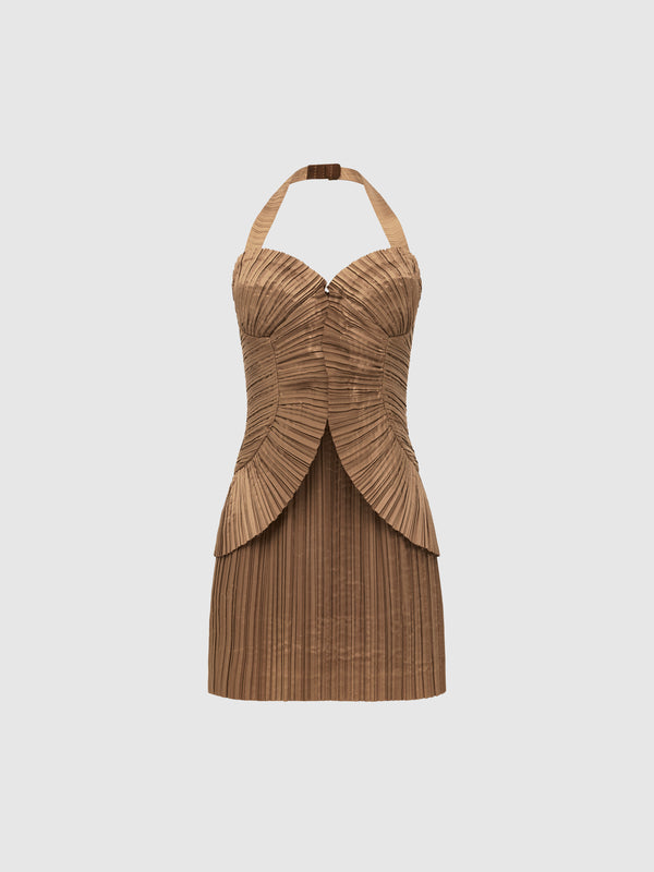 SHEIKE Soraya Pleated Mini Dress Bronze 1008338 Ghost Image