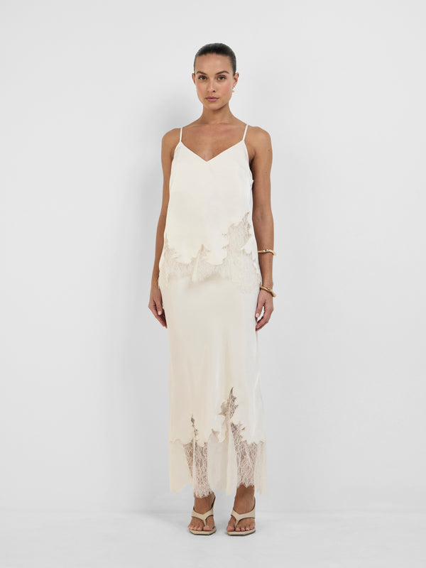 SHEIKE Miyah Satin Skirt Ivory 1008440 Front Styled Image