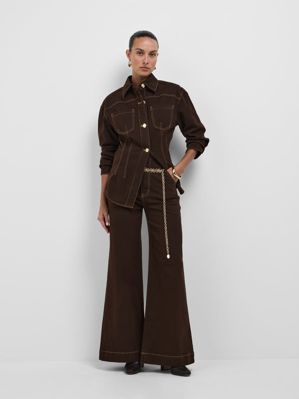 SHEIKE Broadway Denim Shirt Chocolate 1008545 Styled Front Image