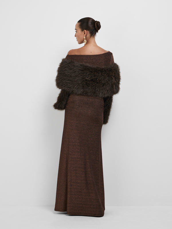 SHEIKE Aubry Fur Shawl Chocolate 1008678 Back Model Image